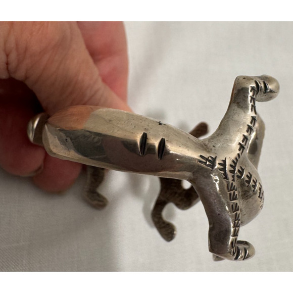 Vintage Native American Cuff Bracelet Double Snake Eyes Lizards Sterling 56 gr - Picture 5 of 8